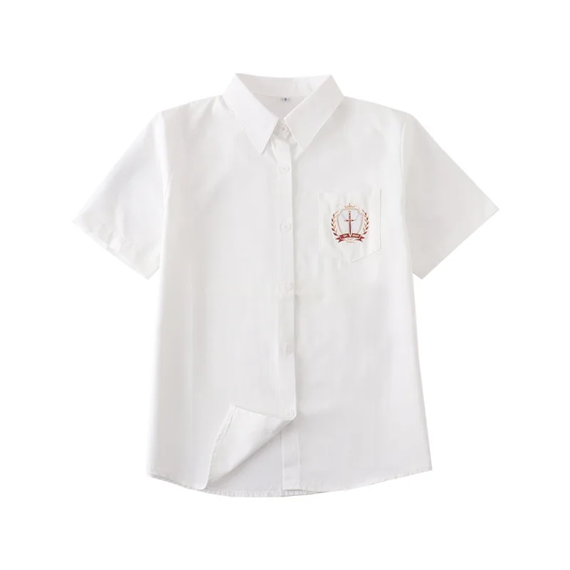 

[Golden Sword] Women Summer Slim V Neck Short Shirt Embroidery Tops JK School Uniform Blouses School Student Clothes