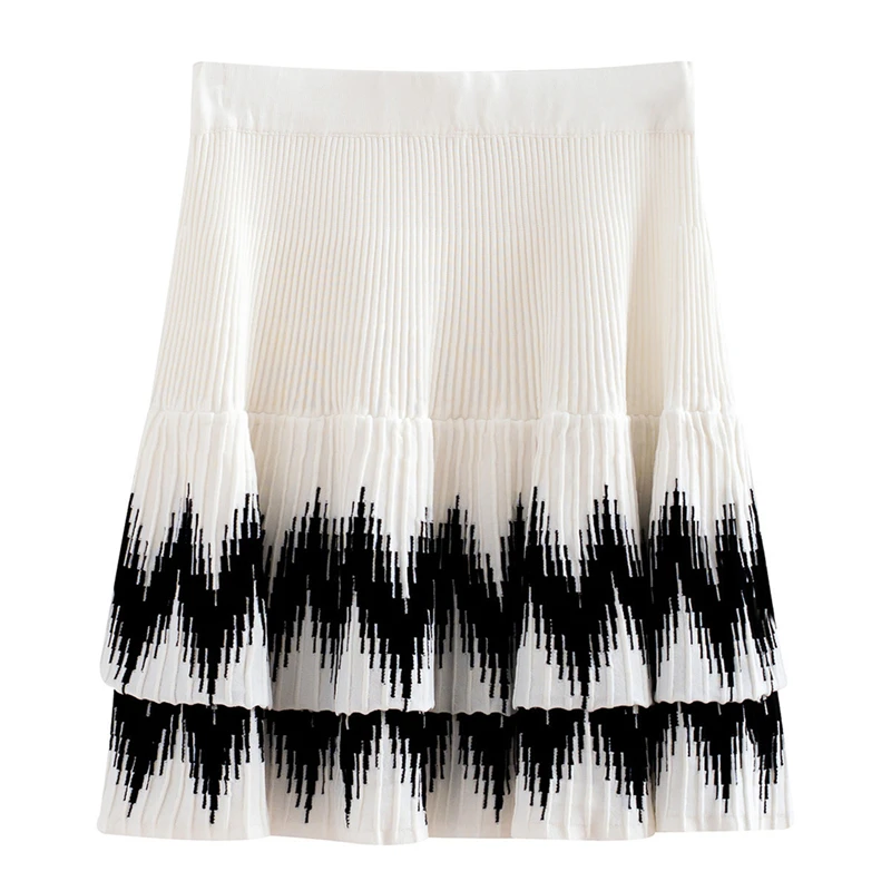 

Korean Elegant Striped Women Cake Skirt High Waist Female Mini Skirt A-line Party Sexy Wear Ladies Short Skirt Knitted Bottoms