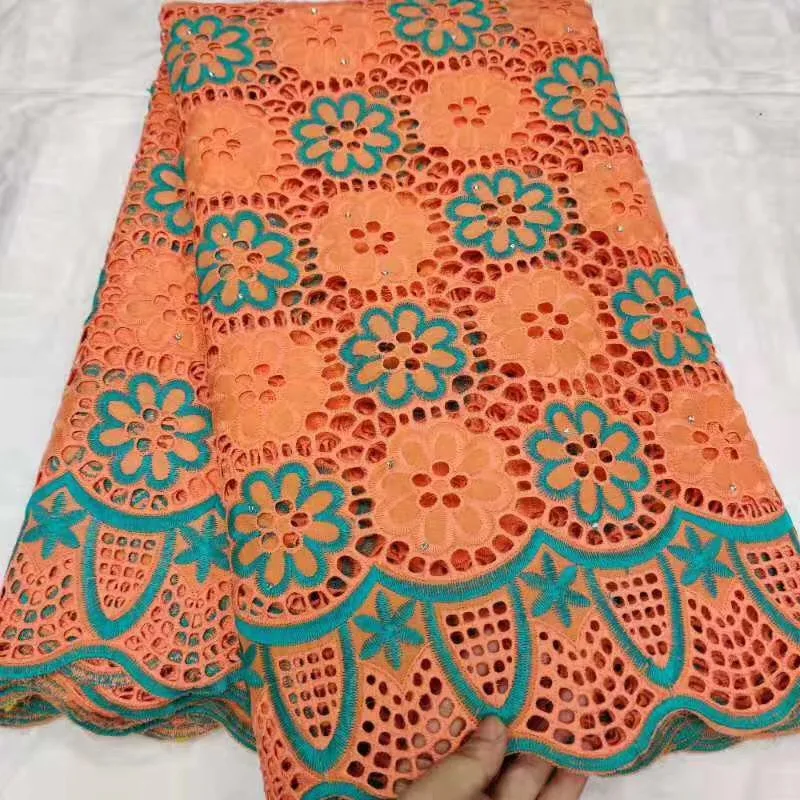 cotton Swiss voile lace fabric white and gold African dry cotton lace fabric with wonderful embroidery for dress CLL045