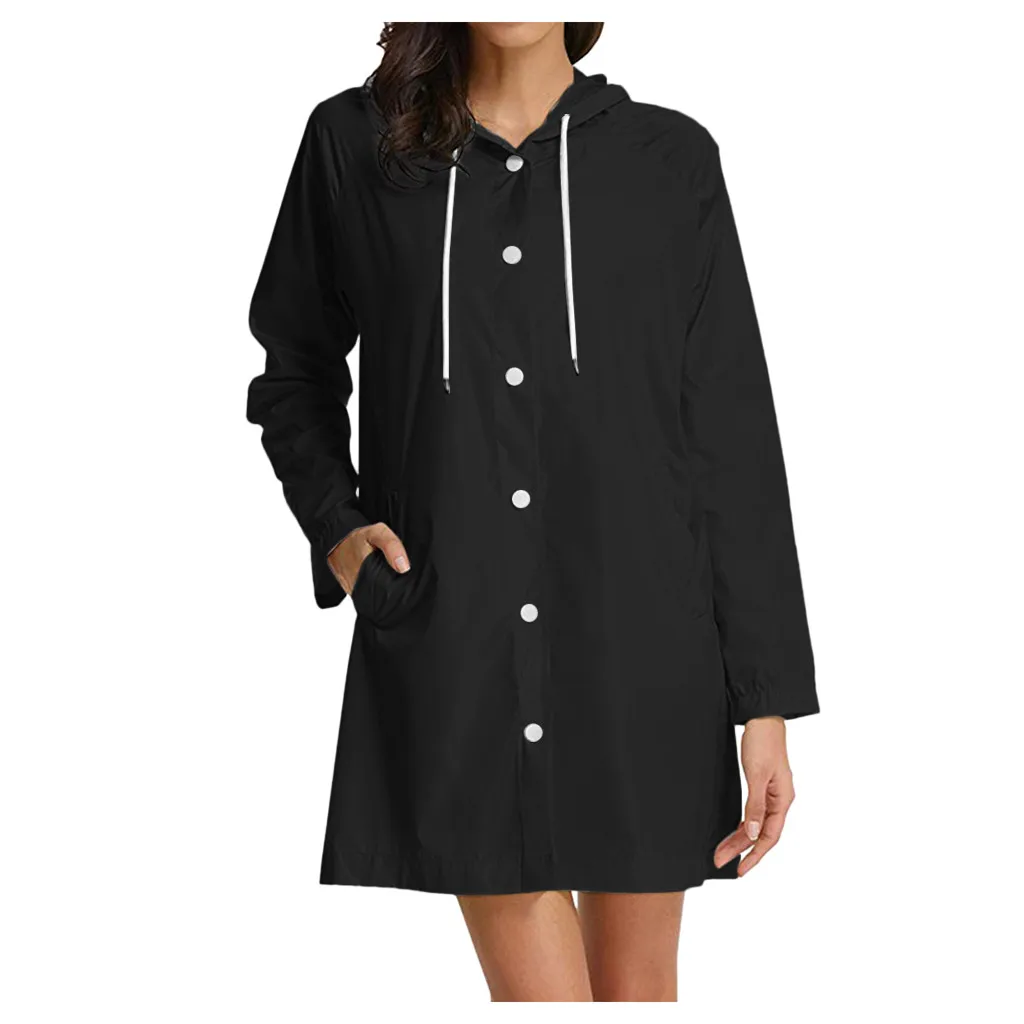 Женская однотонная дождевая куртка уличная плюс размер водонепроницаемая с