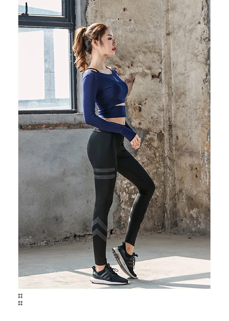 Blue 2 Piece Одежда для йоги, спортивная одежда для женщин, спортивный костюм для спортзала, Женский комплект для йоги, одежда для фитнеса, одежда с длинным рукавом, бюстгальтер, леггинсы, 3/2 шт - Цвет: Blue 2 Piece