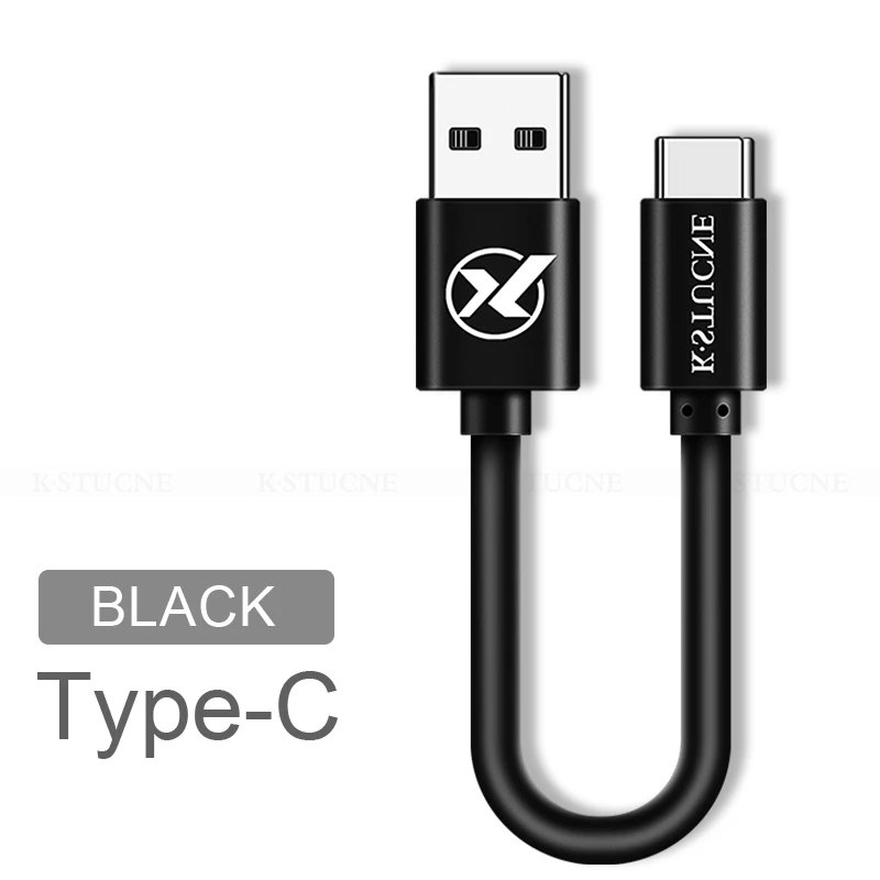 Черный Usb type-C кабель 20 см короткий кабель передачи данных для быстрой зарядки для samsung S9 S8 Plus USB-C провод для huawei Xiao mi 8 mi 9 зарядный кабель - Цвет: Черный
