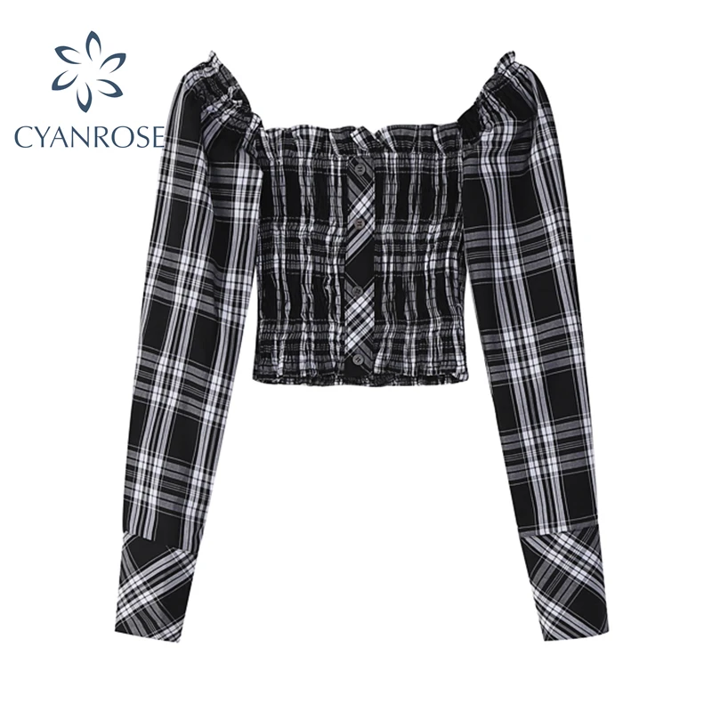 Женские рубашки в клетку осень 2021 Корейская уличная одежда пикантная короткая
