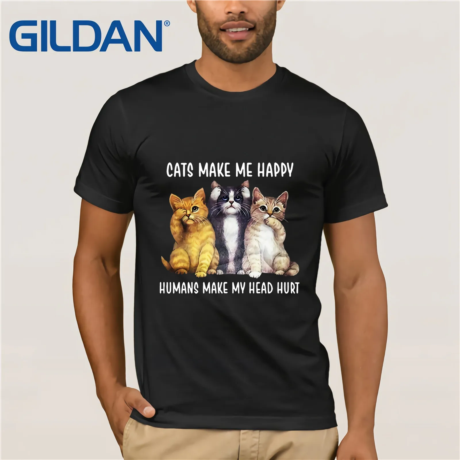 Кошек Make Me Happy людей My болит голова рубашка Лето 2019 футболка с коротким рукавом