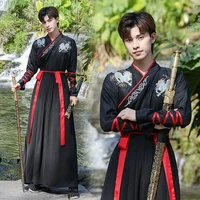 male original traditional chinese clothing for men black hanfu female knight costume collar waist weijin style summer suit daily