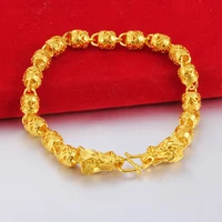 hollow beads wrist chain yellow gold filled classic fashion style womens mens bracelet gift