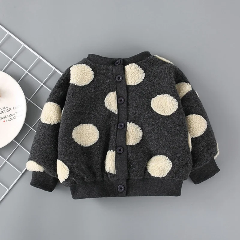 

Coat Baby Girls Coat Cotton Thickening Polka Dot Long Sleeve Single-Breasted Jacket Autumn And Winter