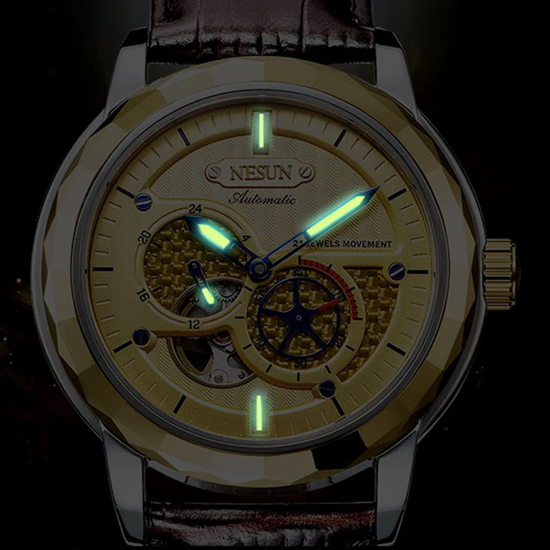 Швейцарские роскошные Брендовые мужские часы с скелетом NESUN японские