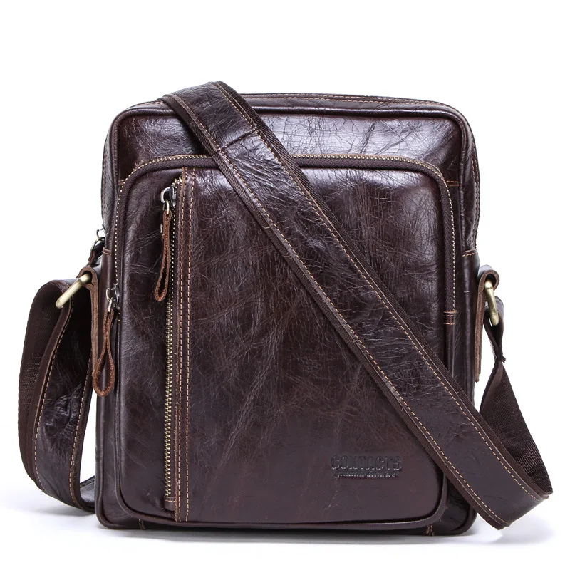 

new 100% genuine leather messenger bag for men casual shoulder bags male flap bag luxury brand crossbody bags for 9.7" Ipad