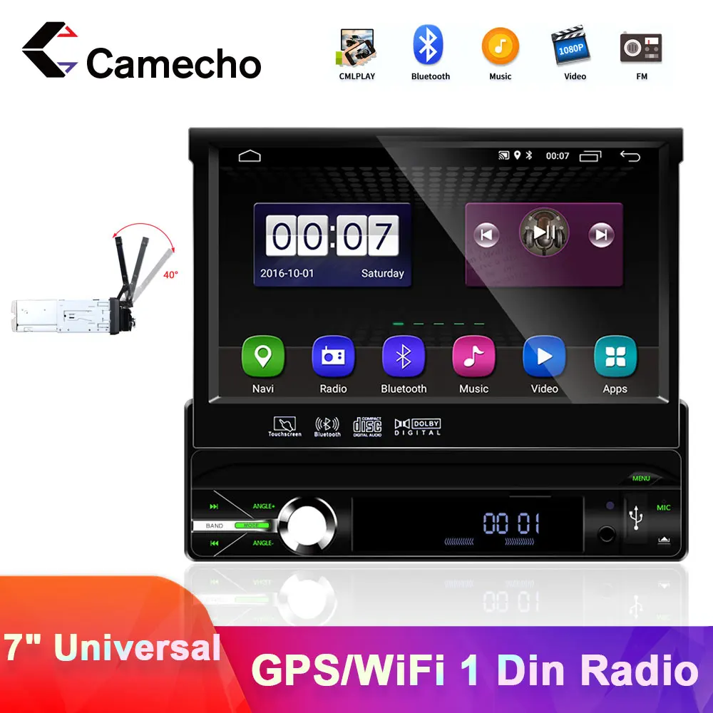 Автомагнитола Camecho 1 Din Android 9 0 мультимедийный проигрыватель с выдвижным GPS Wi Fi 7