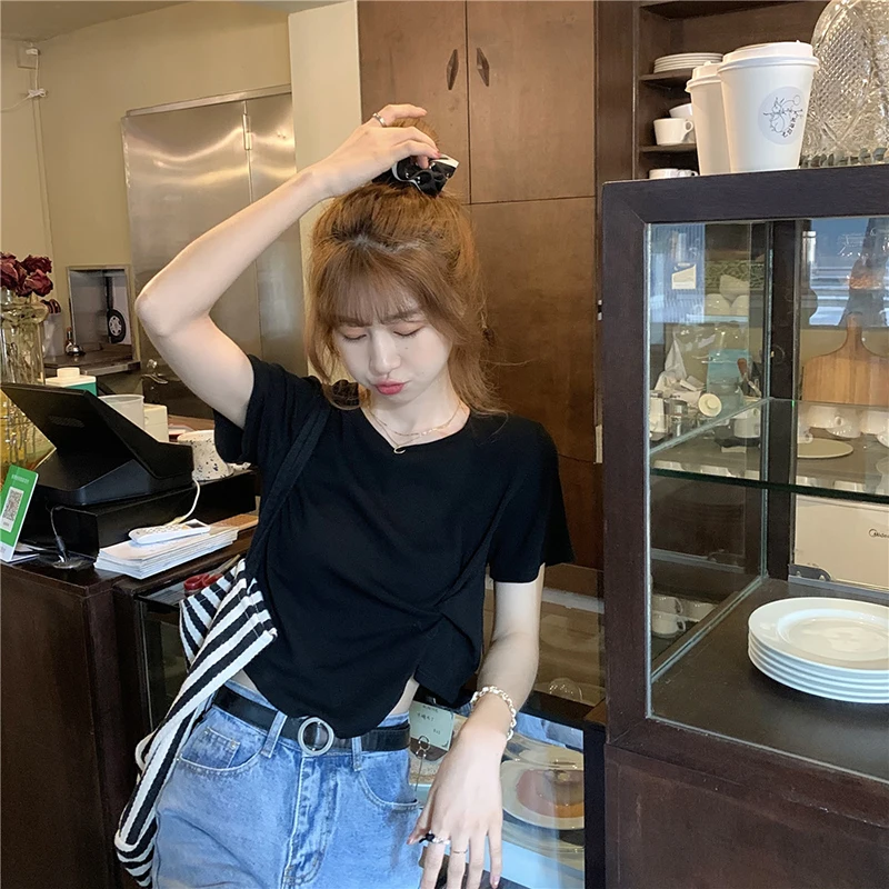 

YTX956 2021 new slim fashion fold design short western style short-sleeved T-shirt