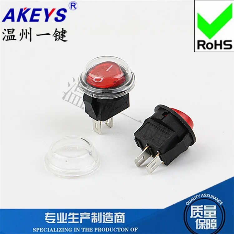 

10pcs KCD11-201-2P Waterproof rocker switch Caliber 15MM Black shell transparent red cover 2 feet Two-stage red rocker