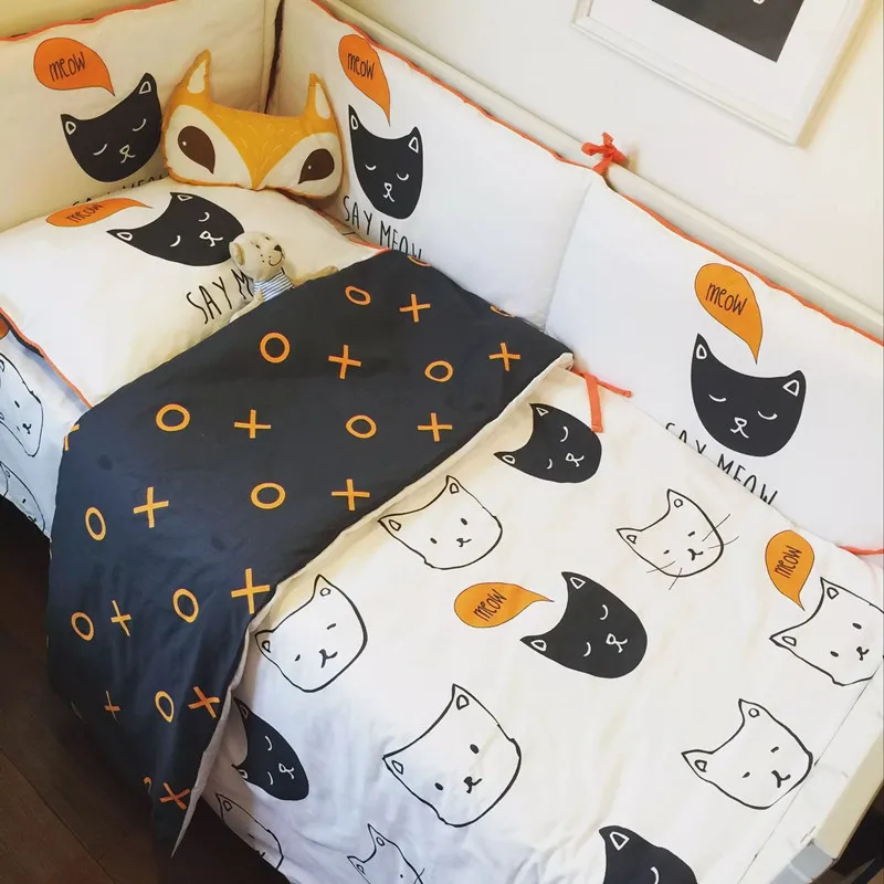 Nordic Baby Bedding Sets Cotton Cartoon Fox Pattern Infant Newborn Crib Sets Duvet Cover Bed Linens Cot Fitted Sheets  Pillowcas
