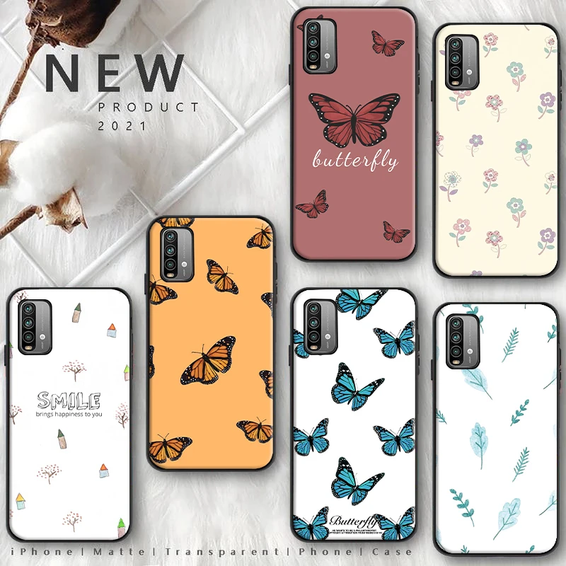 

Cute Butterfly Flower Phone Case For Xiaomi Redmi Note 9 9 Pro Max 5G For Redmi Note 9T 9S Silicon Back Cover Soft coque Funda