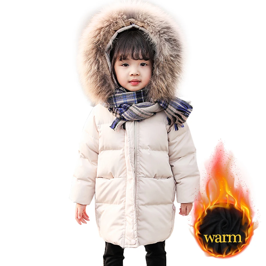 Парка для маленьких девочек с меховым капюшоном пальто плотные теплые детские