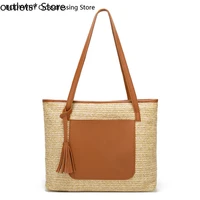 summer new womens woven straw bag girl shoulder tassel casual fashion clothes match