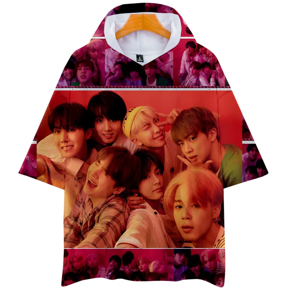 New Korean Fashion Kpop 3D Hooded Shirts Men/women Short Sleeve Loose Streetwear Hoodie Sweatshirts Pullover Tops K-pop Clothes | Женская