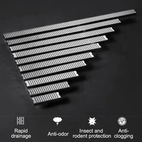20-100cm Silver Side Outlet Floor Drain Square Pattern Bathroom Shower Drainage Rectangle Stainless Steel Waste Drain Strainer