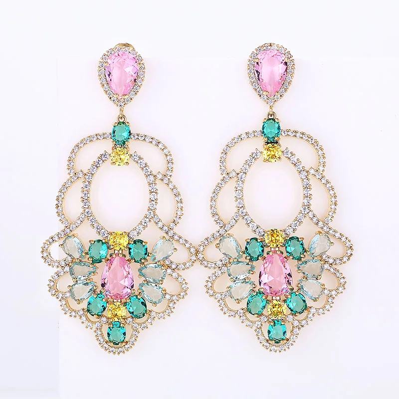Colorful zircon Роскошные ювелирные изделия большие полые серьги в виде цветка цвет циркония красивый стиль женские 925 Висячие серьги XIUMEIYIZU бренд - Окраска металла: Colorful zircon
