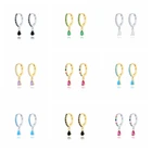 Серьги-кольца Huggie женские, радужные, с черным кристаллом, прямоугольные, циркониевые, висячие, предотвращают аллергию, модные ювелирные украшения