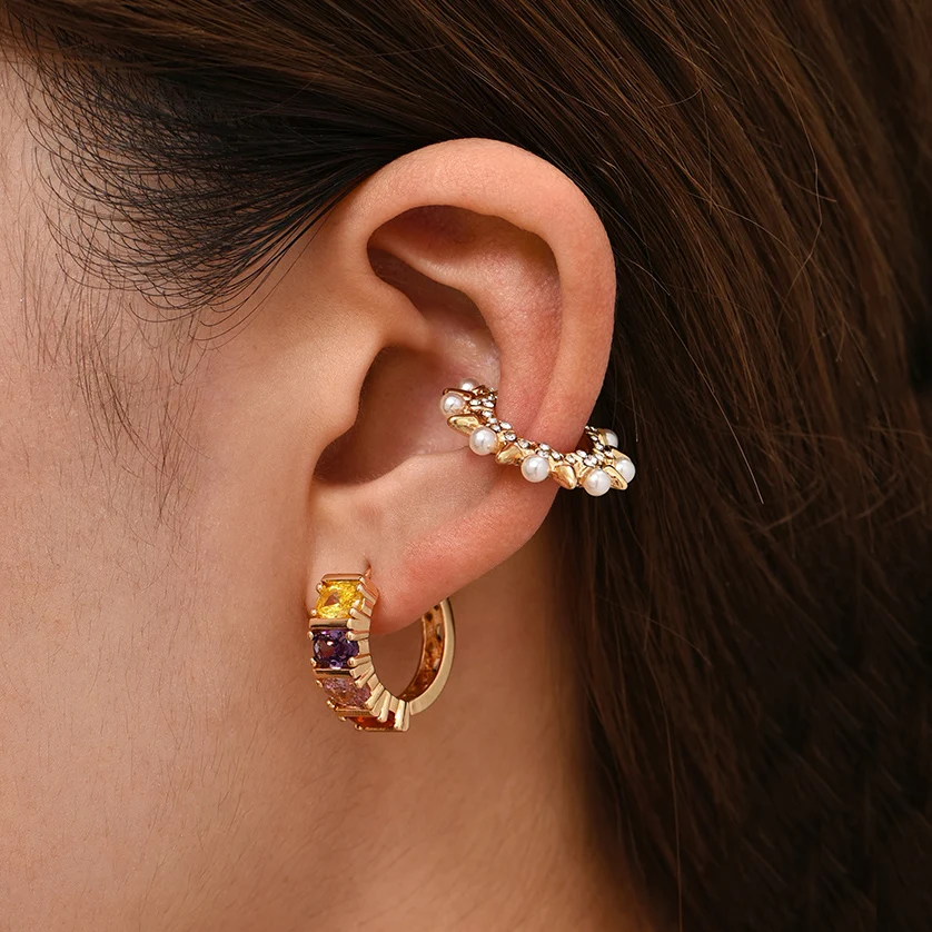 

3 Pcs/set Geometric Rainbow Crystal Small Round Hoop Earrings for Women Vintage Gold Color Rivet Ear Cuff Statement Jewelry