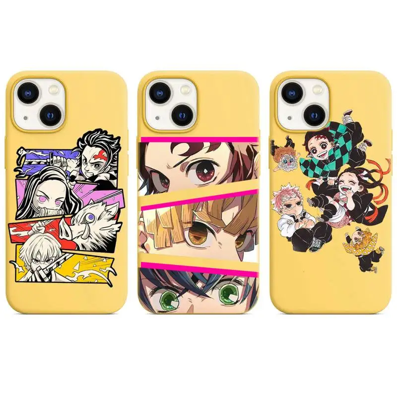 

Demon Slayer Anime Cartoon Phone Case Yellow Color For iPhone 13 12 11 X XR XS Mini Pro Max 6 7 8 Plus Shell Cover Coque Funda