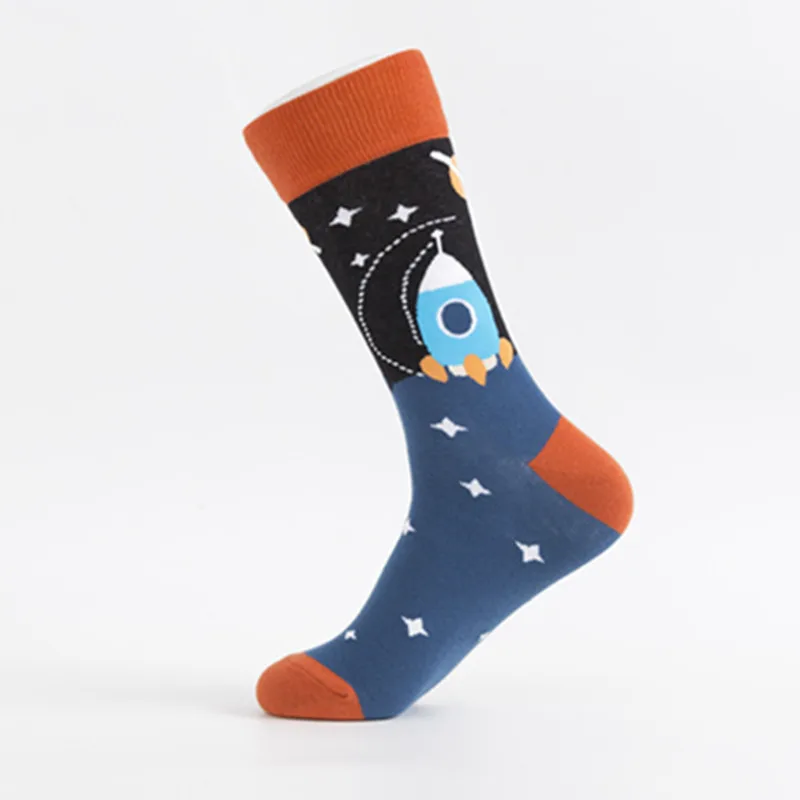 PEONFLY 2020 Cotton Men's Socks Harajuku Hip hop Happy Colorful Funny Alien Sloth Skate Cool Dress for Man | Мужская одежда
