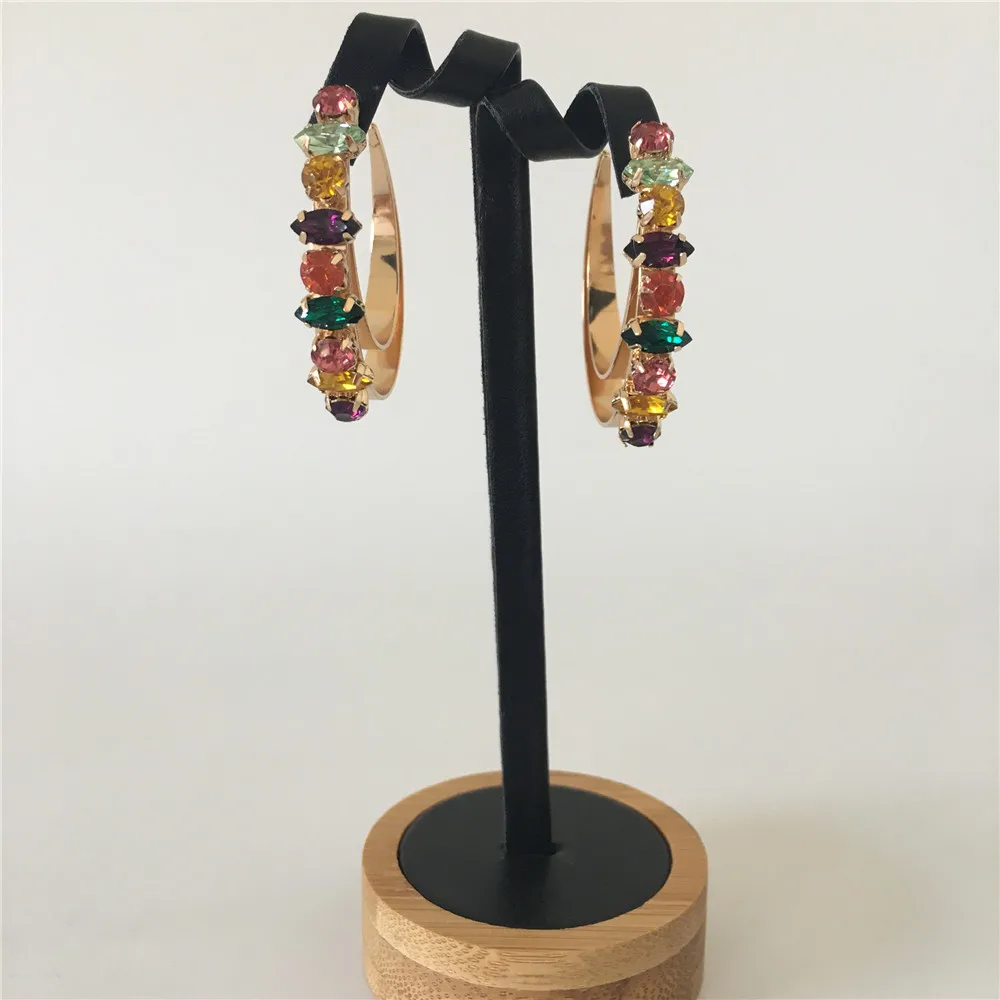 

BIG COLORFUL STONE INSERTED HOOP EARRING GOLD COLOR PLATING