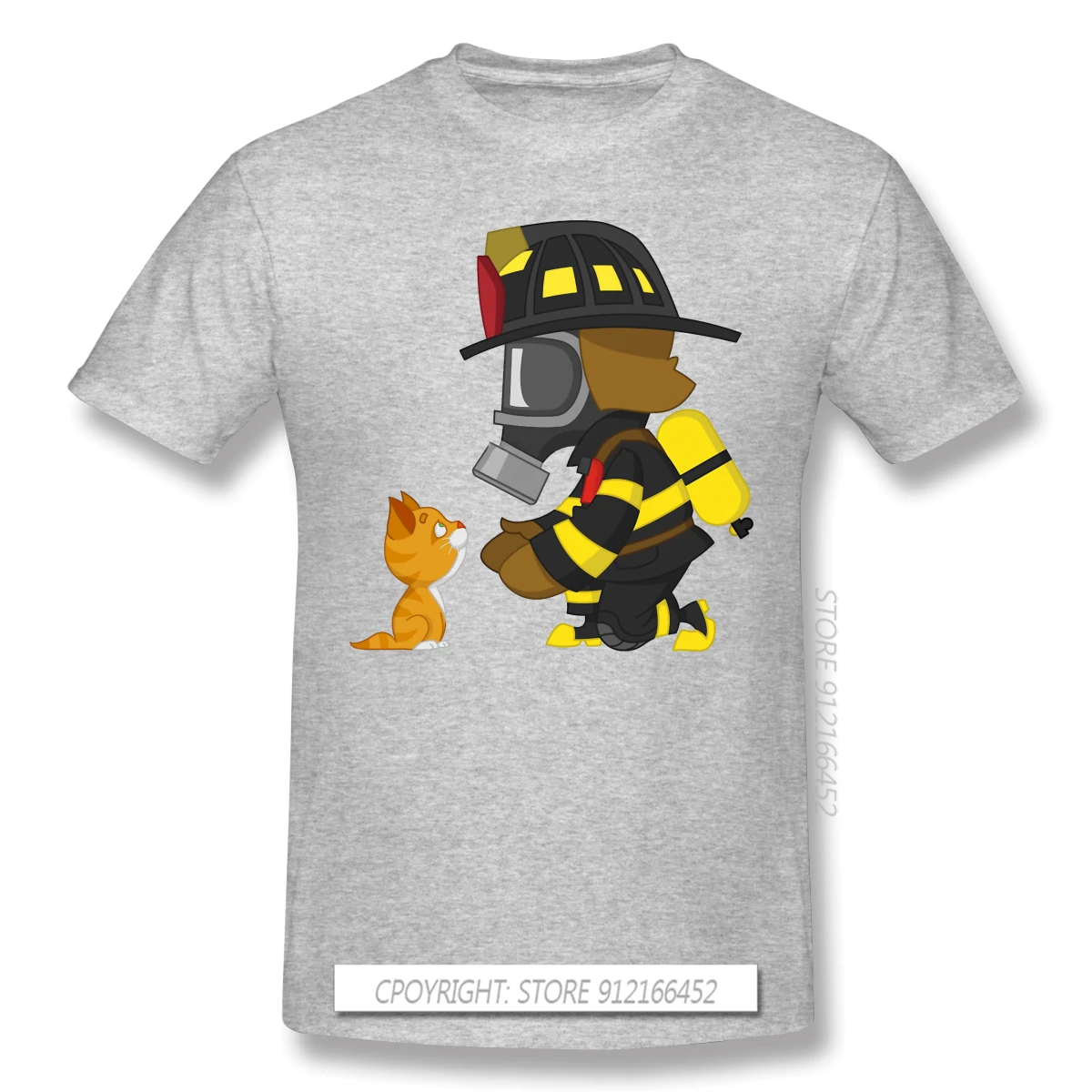 Футболка мужская с рисунком котенка и пожарного летняя