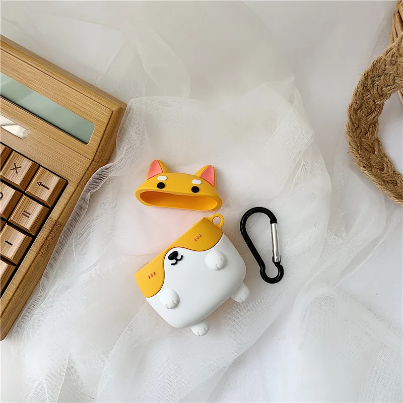 

3D dog Corgi Protective Case for AirPods Cute Cover Bluetooth Earphone Case for Air pods 2 Silicone Unique with Keychain