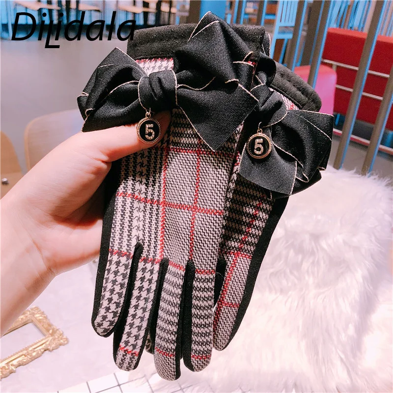 Dilidala черные клетчатые перчатки с сенсорным экраном замшевые пятью пальцами