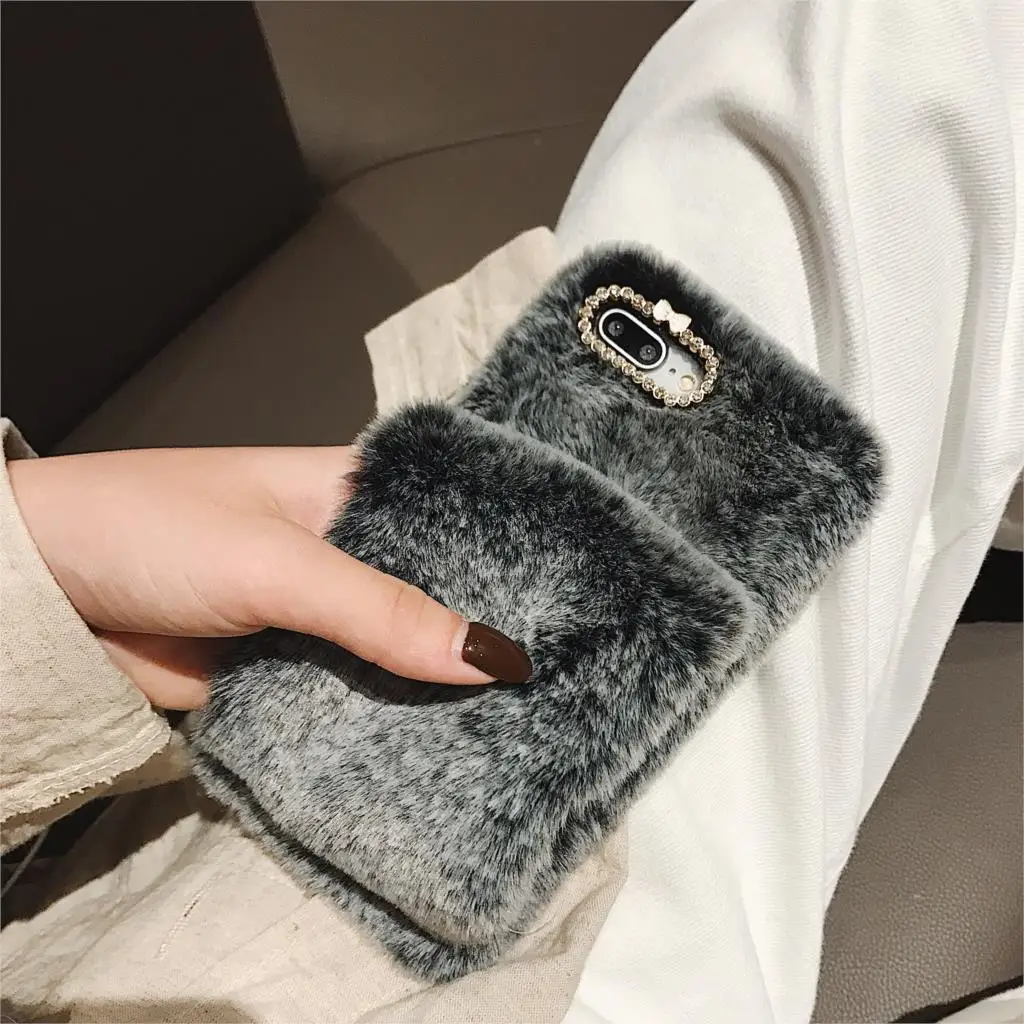 Hand Warm Fur Case For OPPO R9 R9S F1 Plus R7 R7S R17 Pro R15 R11s Realme C1 2 A59 A59S F1S Plush Silicone Diamond Cover | Мобильные