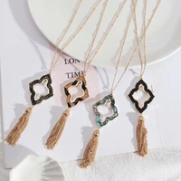 point quatrefoil abalone tassel necklace open frame leather flower pendant necklace long 2020 boutique jewelry wholesale zwpon