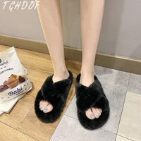 faux fur home slippers fluffy women slides comfort furry flat sandals female cute slippers shoes for woman indoor flip flops