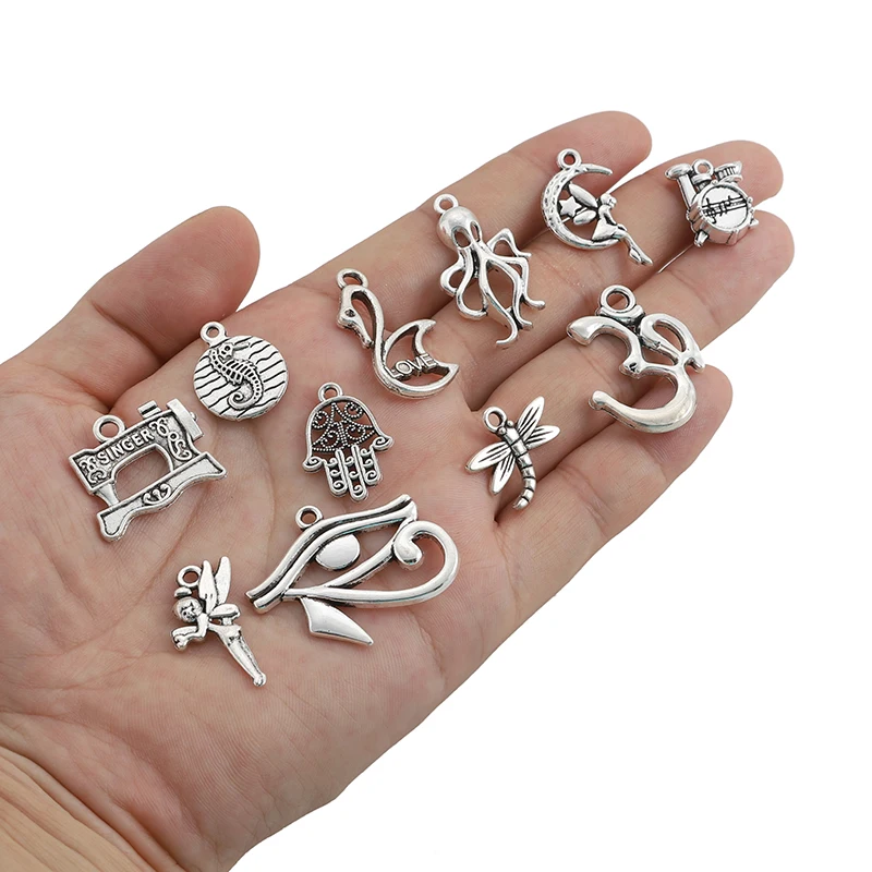 

20Pcs Tibetan Silver Ddragonfly Flower Fairy Hamsa Palm Fatima Hand Charms Pendant For DIY Necklace Bracelet Jewelry Making