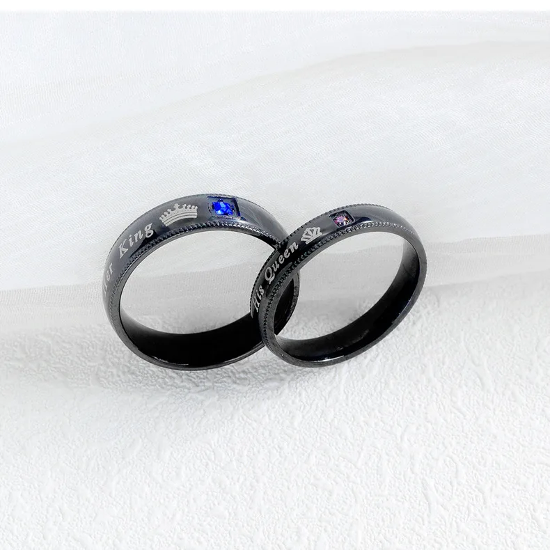 

Fashion Couple Ring - Engagement Wedding Band Zircon Stainless Steel Black Men's Ring/Women's Ring Valentine's Day Gift
