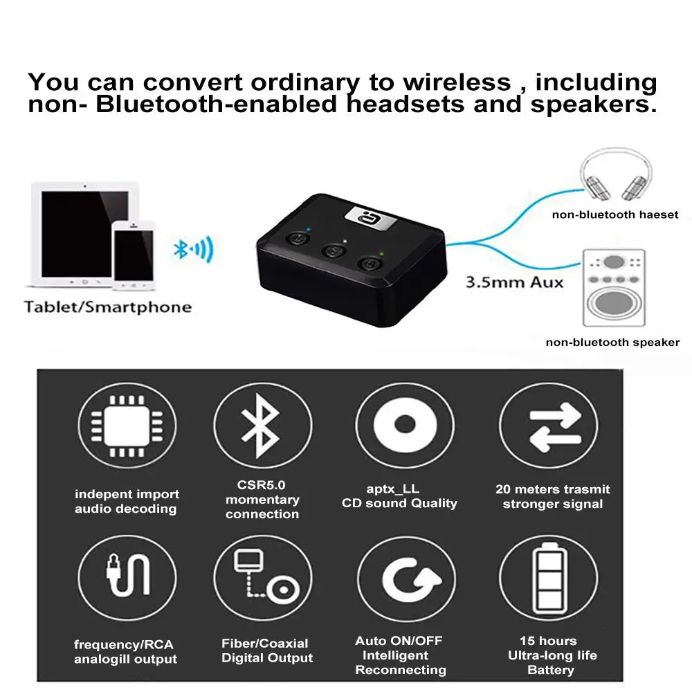 Bluetooth 5 0 Aptx HD LL приемник с низкой задержкой RCA Aux 3 мм Цифровой коаксиальный SPDIF