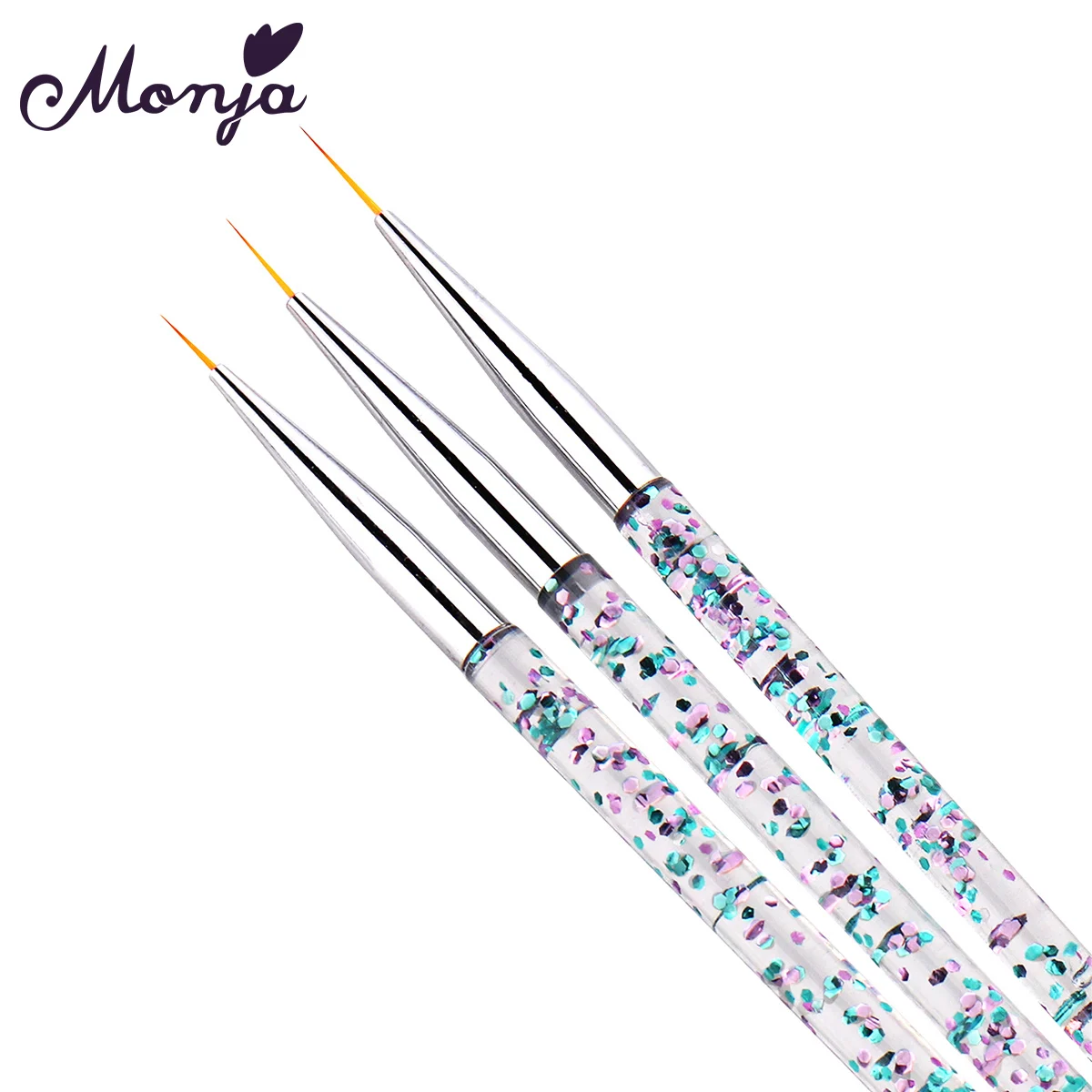 Monja 3 шт./компл. кисть для рисования ногтей с прозрачной ручкой в полоску акриловый