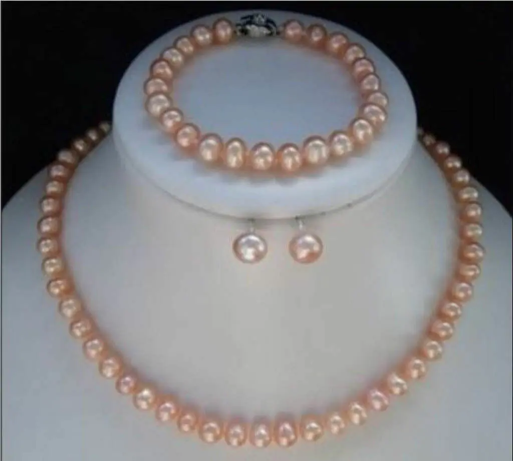 

Faddish 7-8MM Natural Pink Akoya Cultured Pearl bracelets necklace earrings set