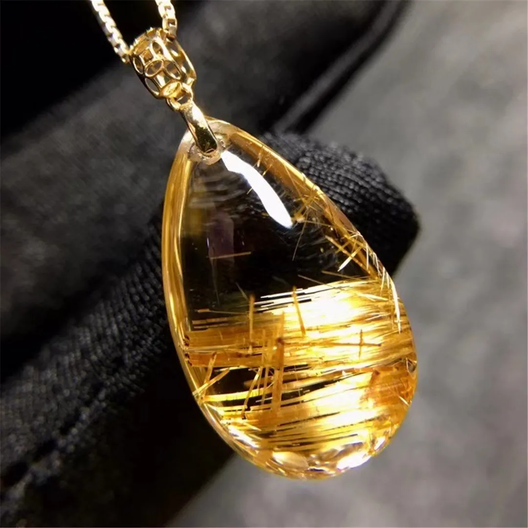 

Ожерелье с кулоном из натурального золота рутилированный, ювелирные изделия для женщин и мужчин, подарочные бусины из 18-каратного золота с ...