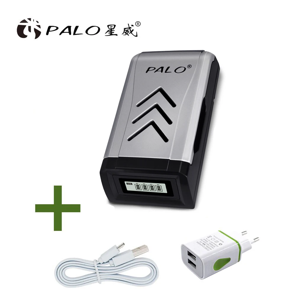 PALO AA AAA умное зарядное устройство ЖК-дисплей USB вход для AA/AAA NiMh NiCd аккумуляторная батарея быстрое USB интеллектуальное зарядное устройство - Цвет: With EU and USB