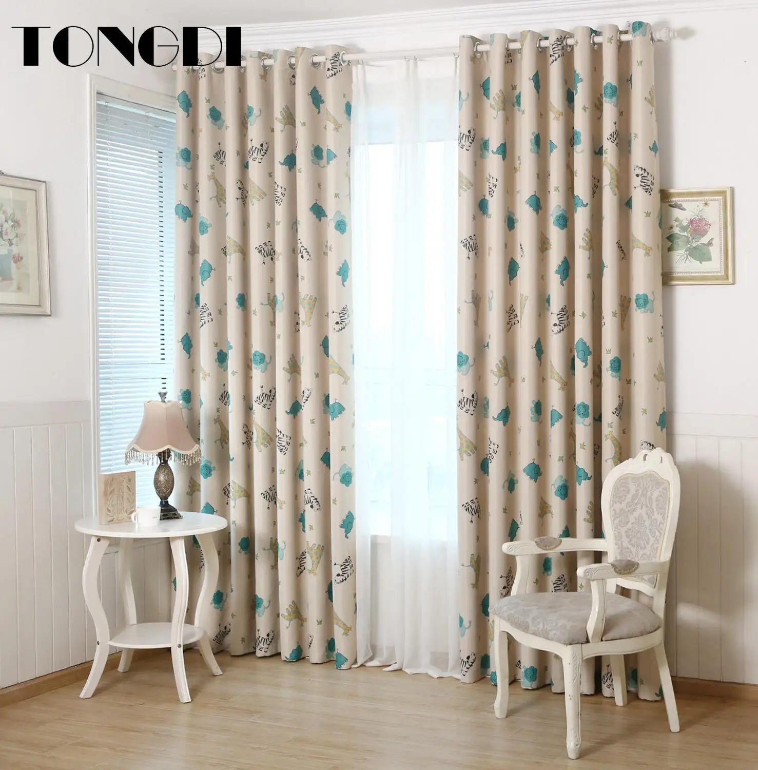 

TONGDI Children Blackout Curtains Printing Cute Lovely Cartoon Animal Zoo Decoration For Home Sitting Room Bedroom Living Room