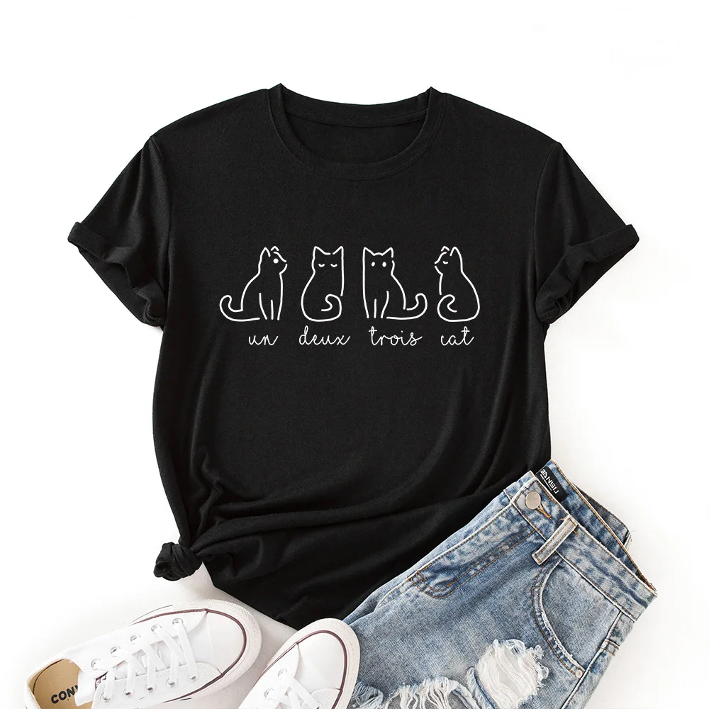 

Summer T-shirt Women Cotton T Shirt Lovely Cat Printed Tshirt Short Sleeve Loose Woman Tops Female Tee Harajuku Shirt