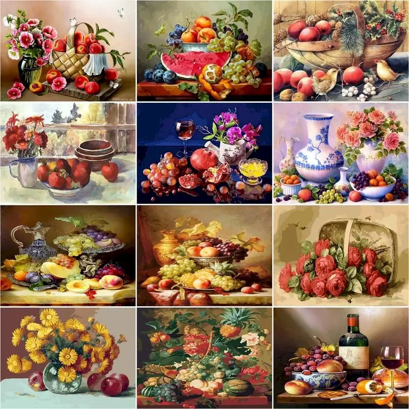 

Adult Coloring By Numbers Flowers DIY Unframe Decor For Home Oil Painting By Numbers Fruit Acrylic Paint Handpainted Adult Gift