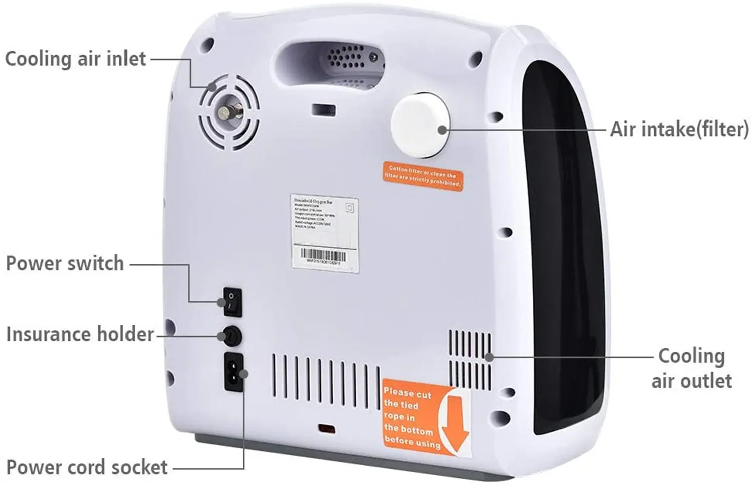 

1-6L/min adjustable oxygen concentrator household portable oxygen generator oxygen machine with three-way joint oxygen pipe