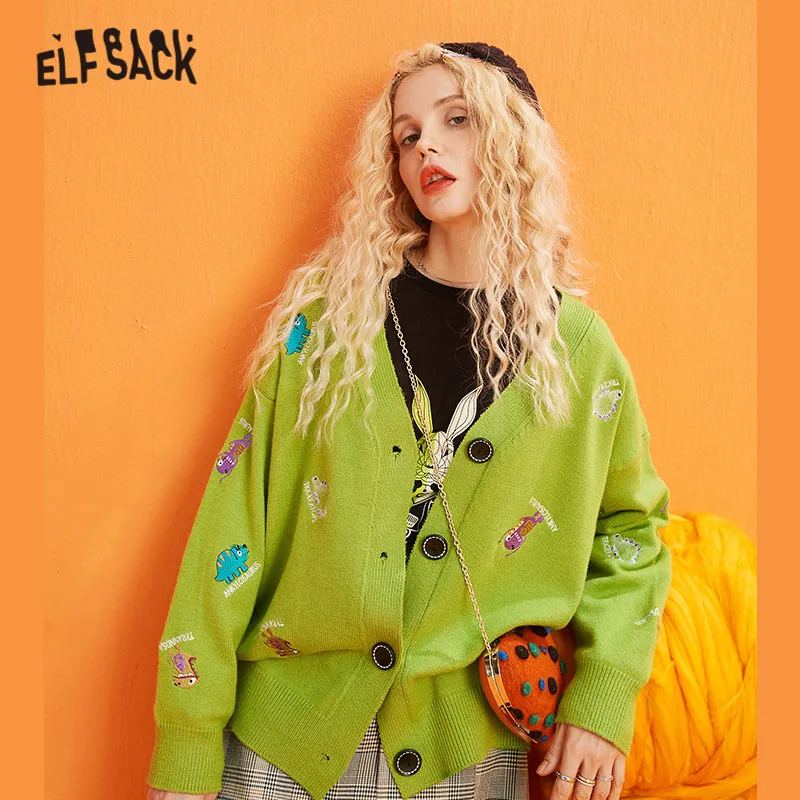 Женский вязаный кардиган ELFSACK разноцветный однотонный Повседневный Кардиган на