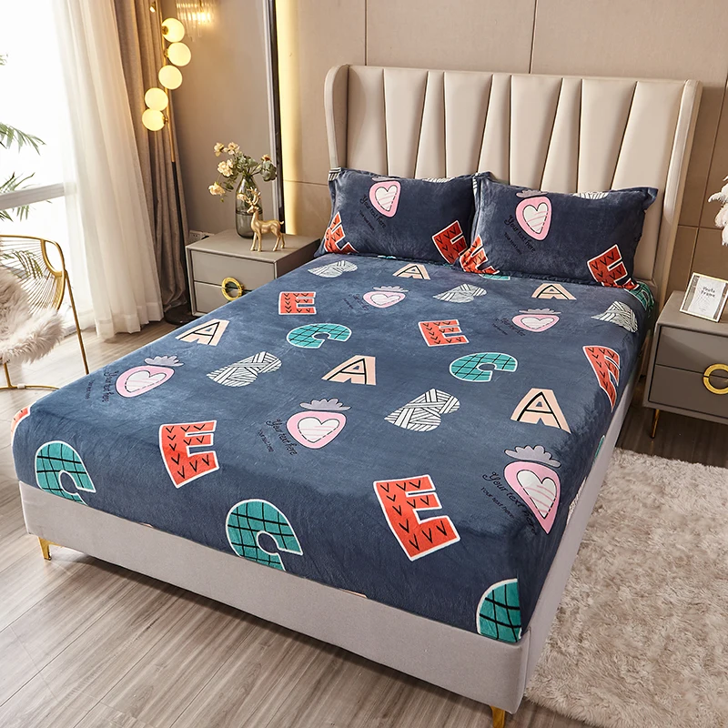 

Winter Warm Elastic Bands Fitted Sheet Soft Velvet Bed Linens 1 Pcs Bed Sheet Queen Double Single Size Mattress Cover Wholesale