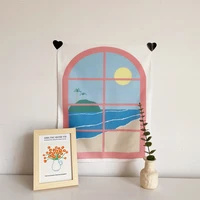 outside the window scenery background cloth starry sky beach cartoon hanging cloth room bedroom bedside decoration