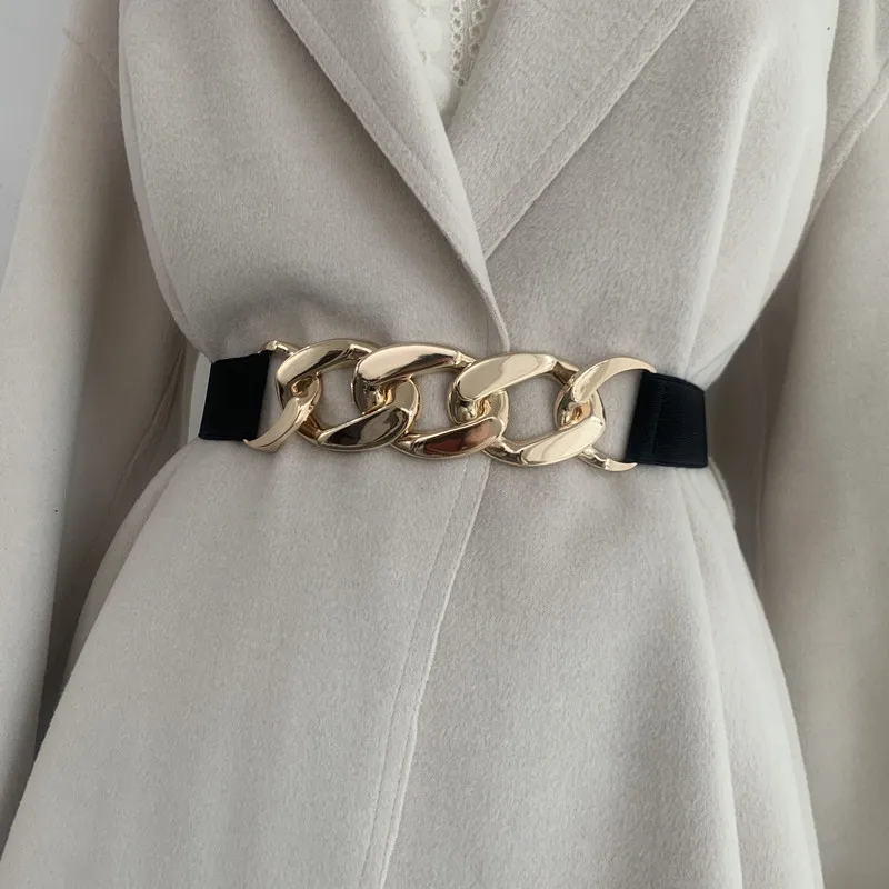 Detachable Chain Belt for Women Waist Elastic Simple Decorative Girls Dress Ladies Fashion Gold Silver Cinturones Exaggerated