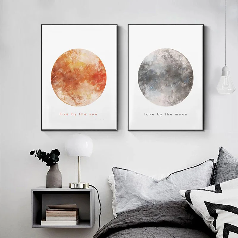 

Nordic modern home decoration minimalist wall sun and moon watercolor canvas art posters and prints HD print pictures